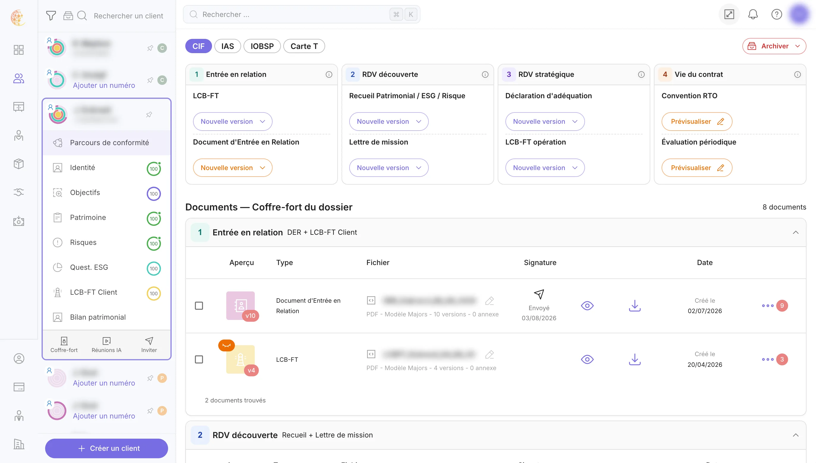 Vue normale : la liste des clients est visible dans le volet gauche