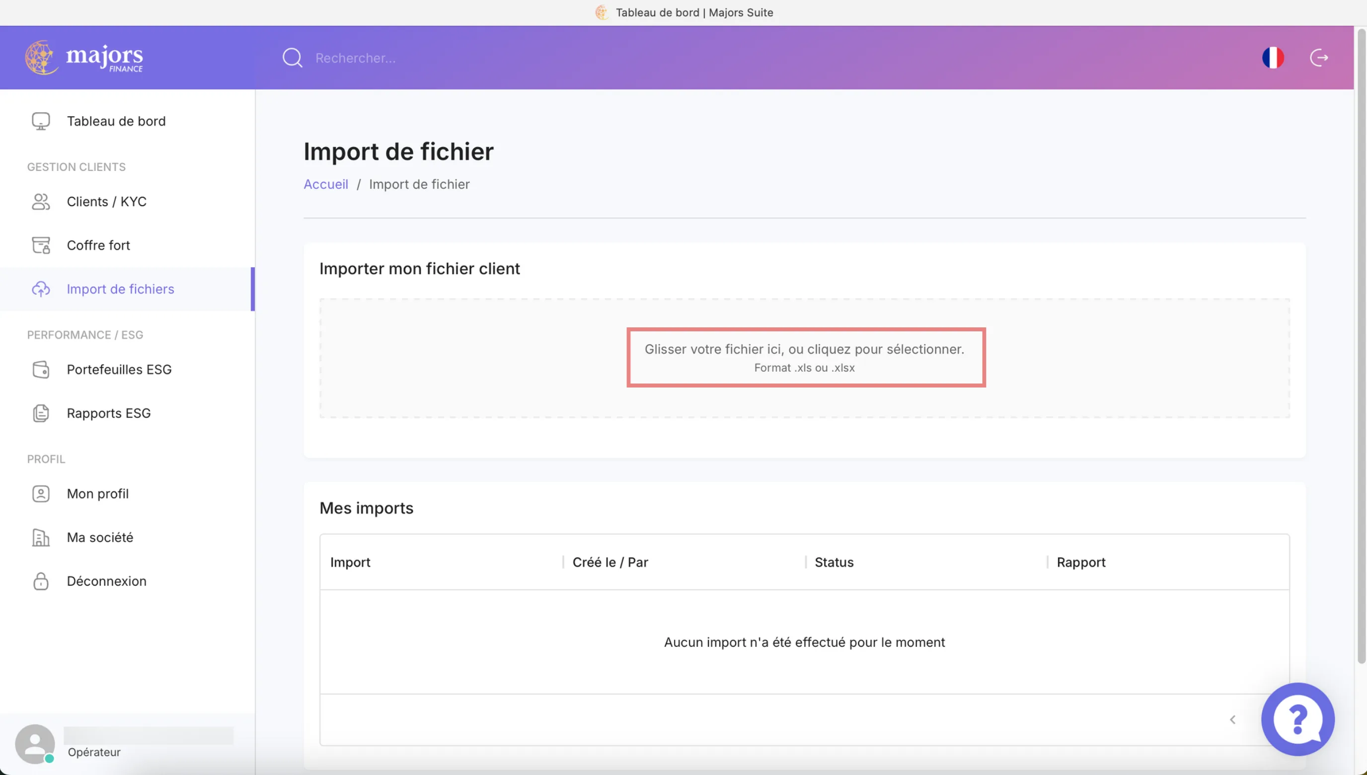 Importer des clients en masse sur la Suite Majors