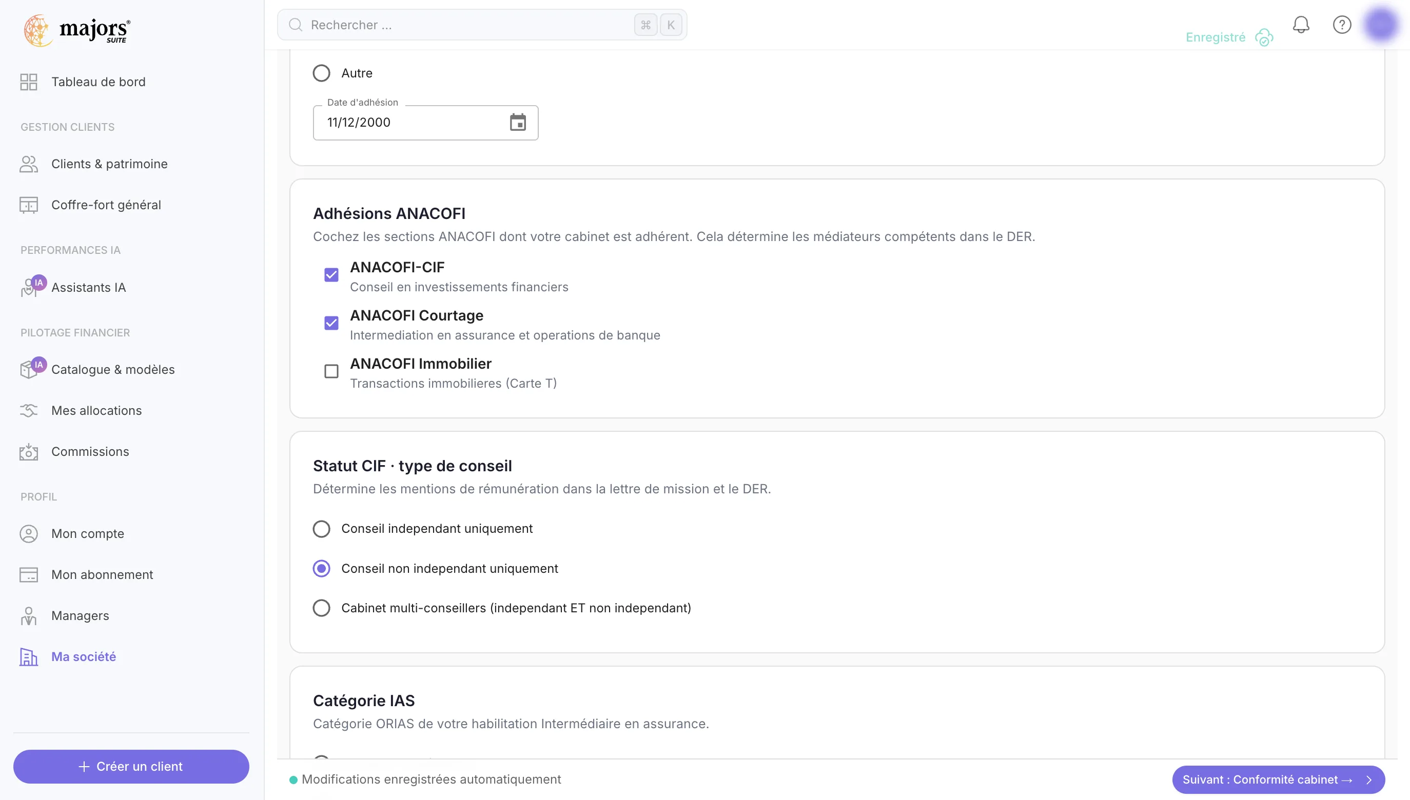 Le choix de l'association professionnelle et sa configuration