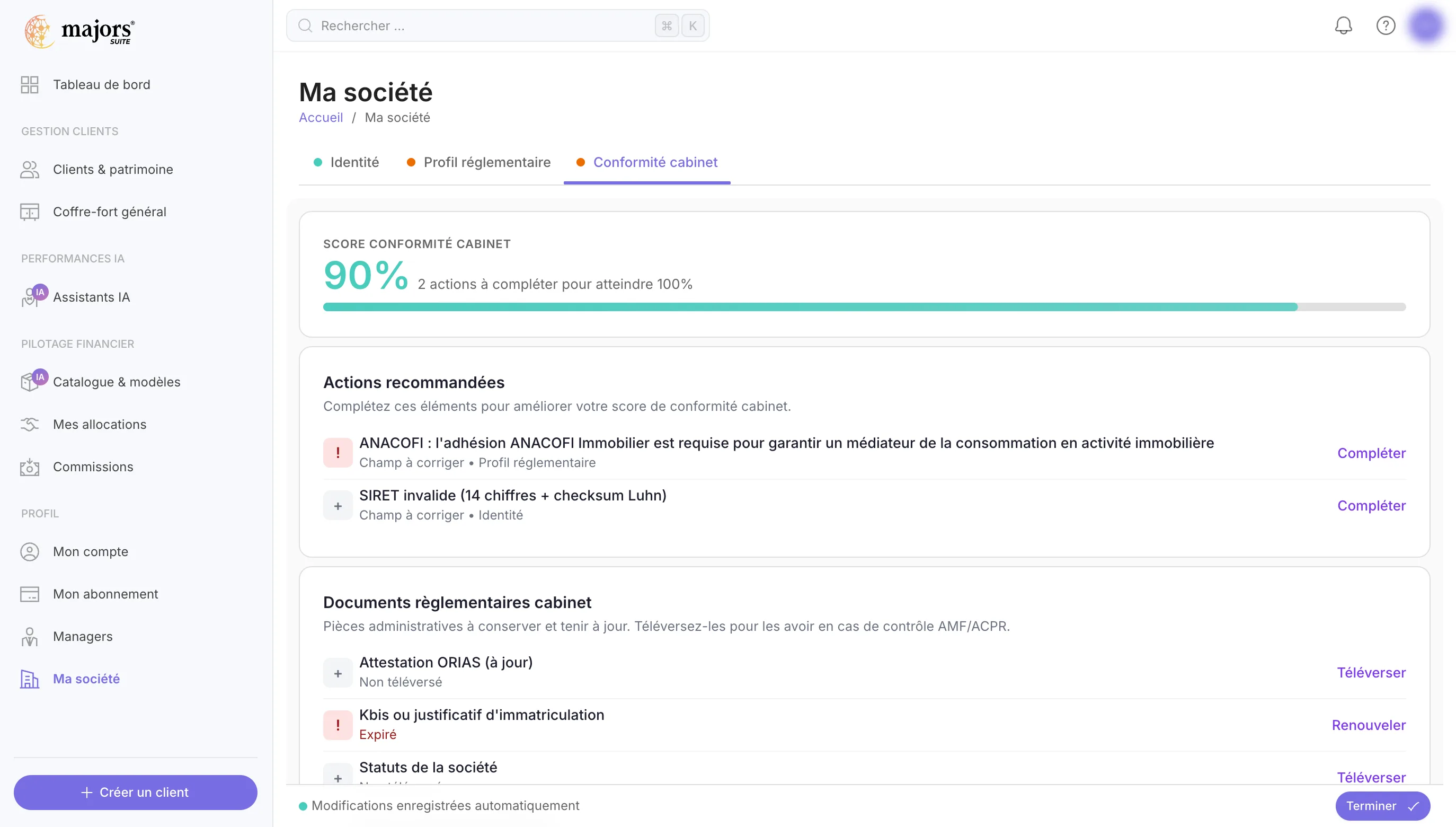 La conformité cabinet : documents et alertes de complétude