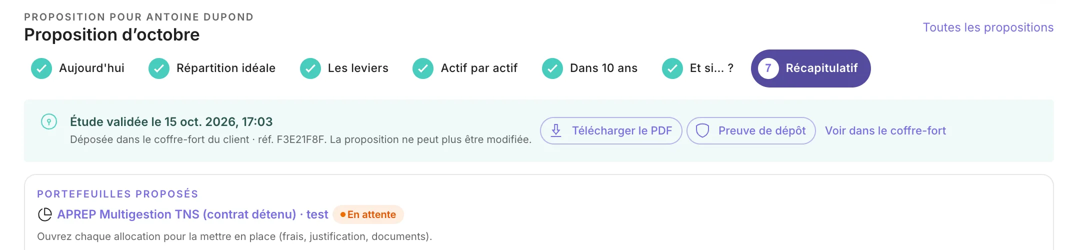 Une étude validée : PDF, preuve de dépôt et portefeuilles proposés en attente