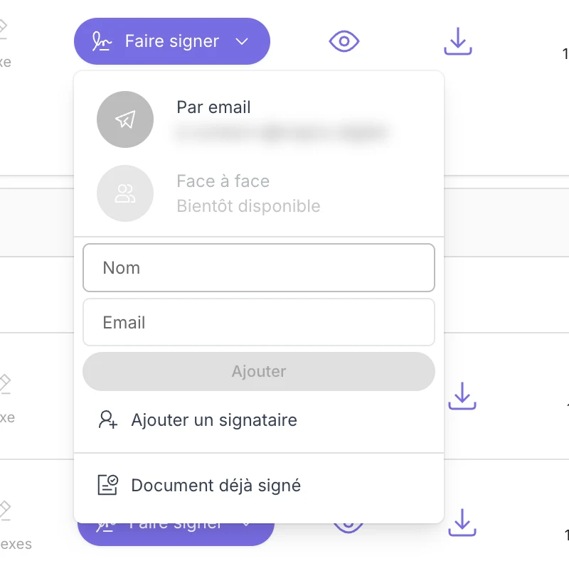 Ajouter un signataire : nom et email