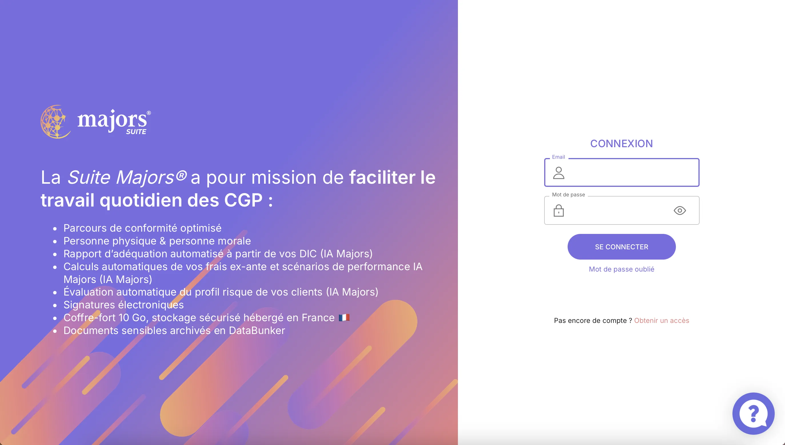 Création d'un compte sur la Suite Majors — interface d'inscription
