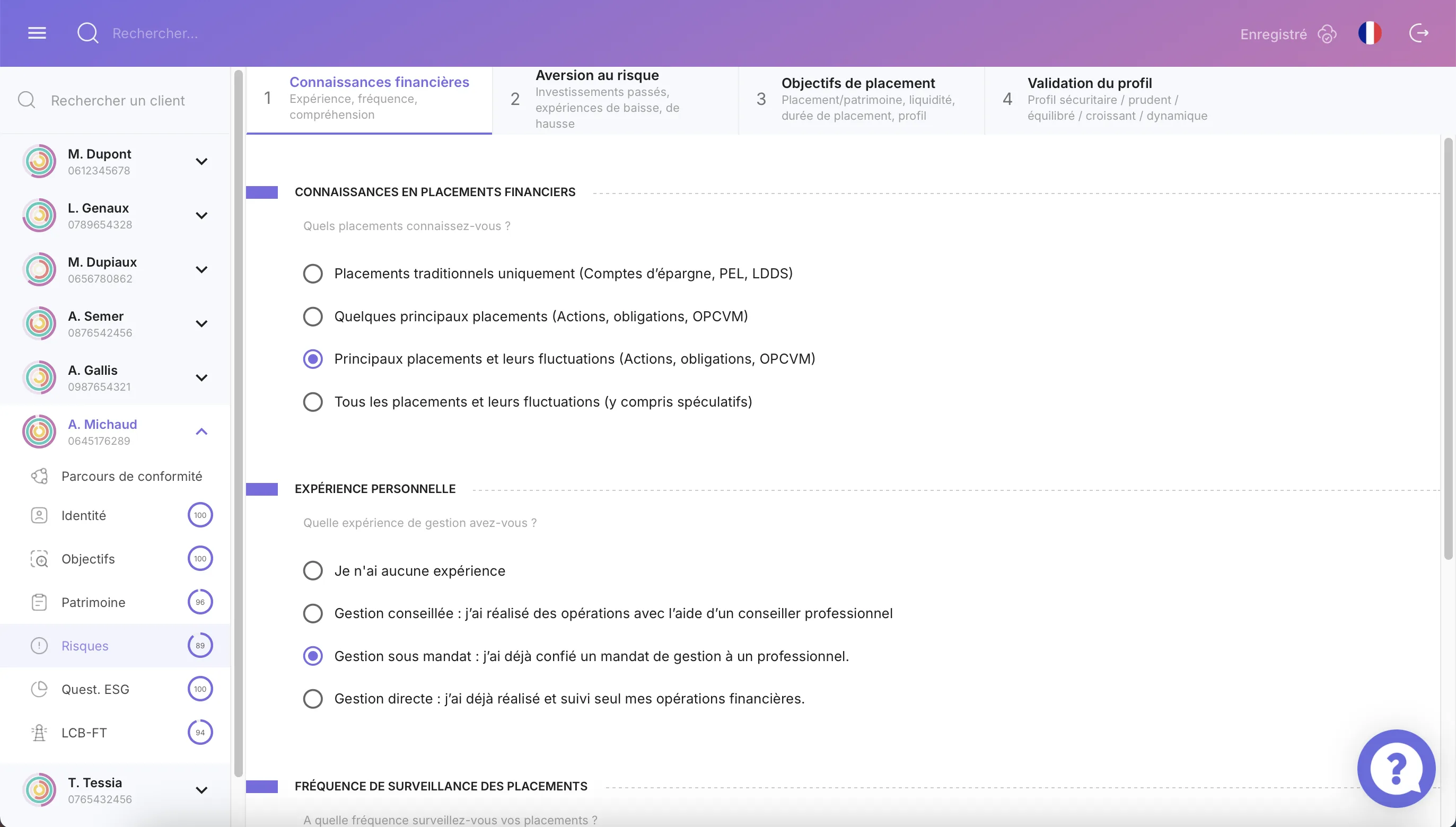 Onglet Risques - KYC Majors